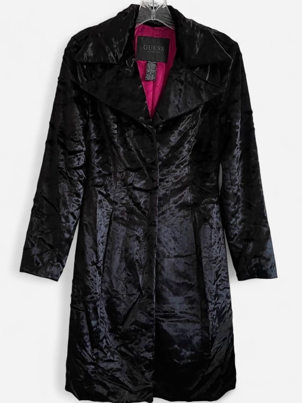 Vintage Y2K Guess Collection Black Glamorous Crushed Velvet Fitted Coat Women S